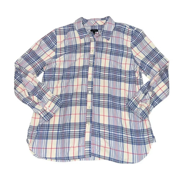 Talbots Womens Size L‎ White/Pink/Blue Plaid Button-Up Shirt - Picture 2 of 4
